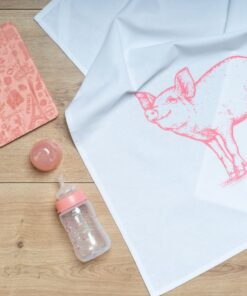 Geschirrtuch weiß, Schweinchen in rosa